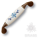 Ручка скоба керамика с металлом, голубые цветы на белом фоне 96 мм (333H3)