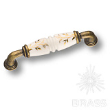 Ручка скоба, латунь с керамикой, цвет белый с золотым орнаментом 96 мм (2015-40-096-178)
